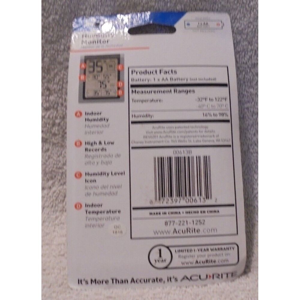 Acurite Battery Indoor‎ Temperature/ Humidity Monitor Display New - Picture 2 of 2